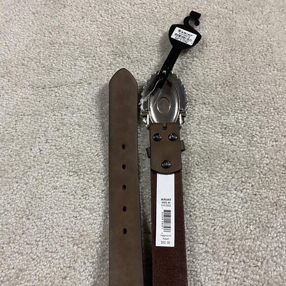 Ariat Belt Womens M Brown Western Concho Buckle Turquoise Stone New - Picture 3 of 4